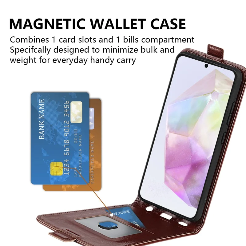 For Samsung Galaxy A36 5G / A56 5G Case with Card Slots Vertical Flip Leather Phone Cover - Brown