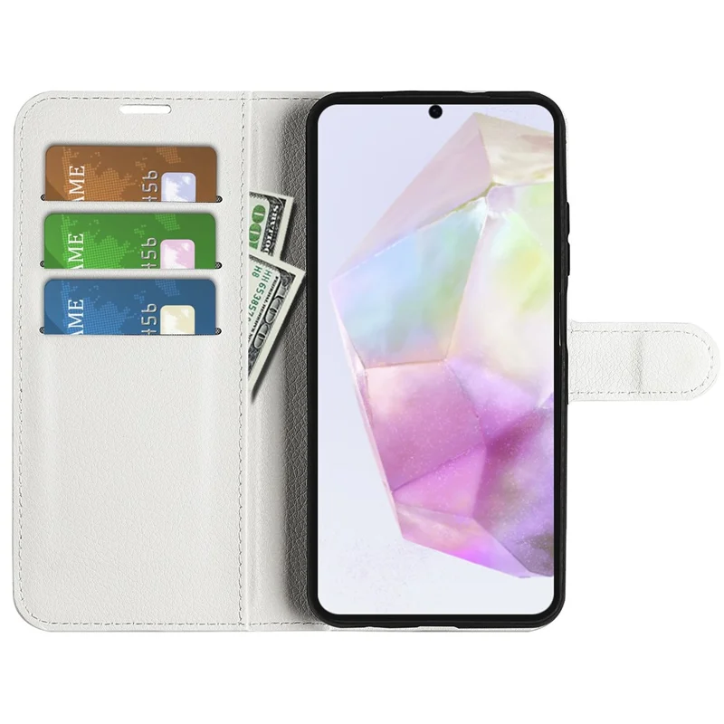 Чехол для Samsung Galaxy A36 5G, текстура личи, противоударный, кожаный бумажник, чехол для телефона - белый
