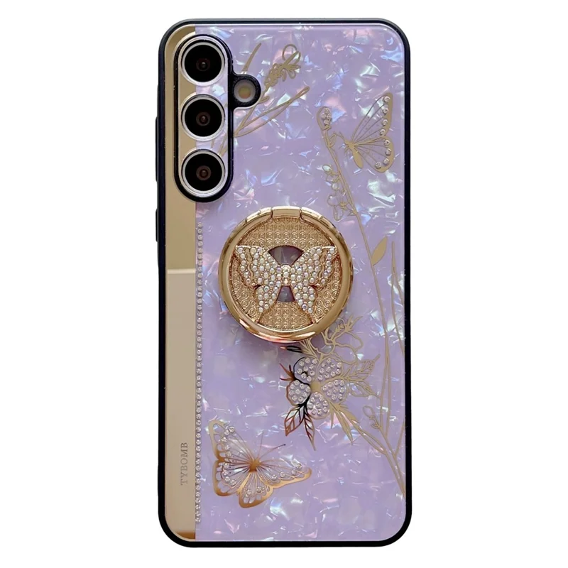 Pour Samsung Galaxy A55 5G Étui Rhinestones Decor Kickstand TPU+PC Butterfly Floral Phone Cover - Pourpre