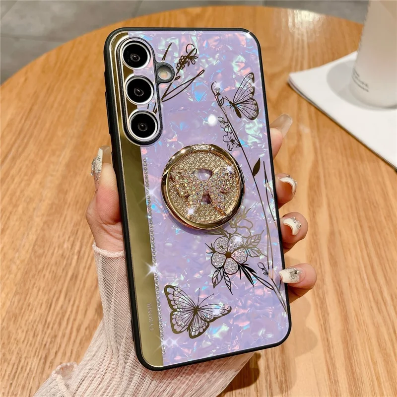 Pour Samsung Galaxy A55 5G Étui Rhinestones Decor Kickstand TPU+PC Butterfly Floral Phone Cover - Pourpre