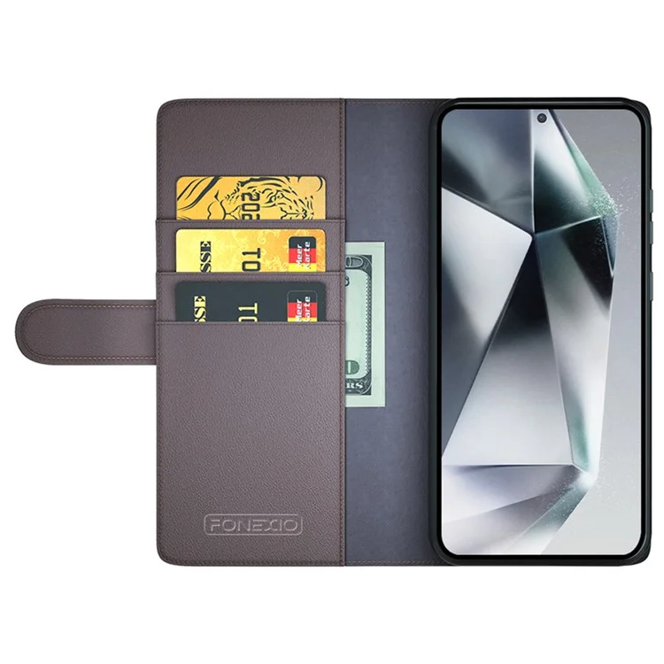 Для Samsung Galaxy S25 Ultra Case Genuine Split Leather Phone Cover Wallet Card Slot - Brown