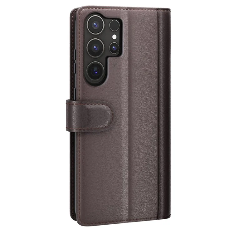 Для Samsung Galaxy S25 Ultra Case Genuine Split Leather Phone Cover Wallet Card Slot - Brown