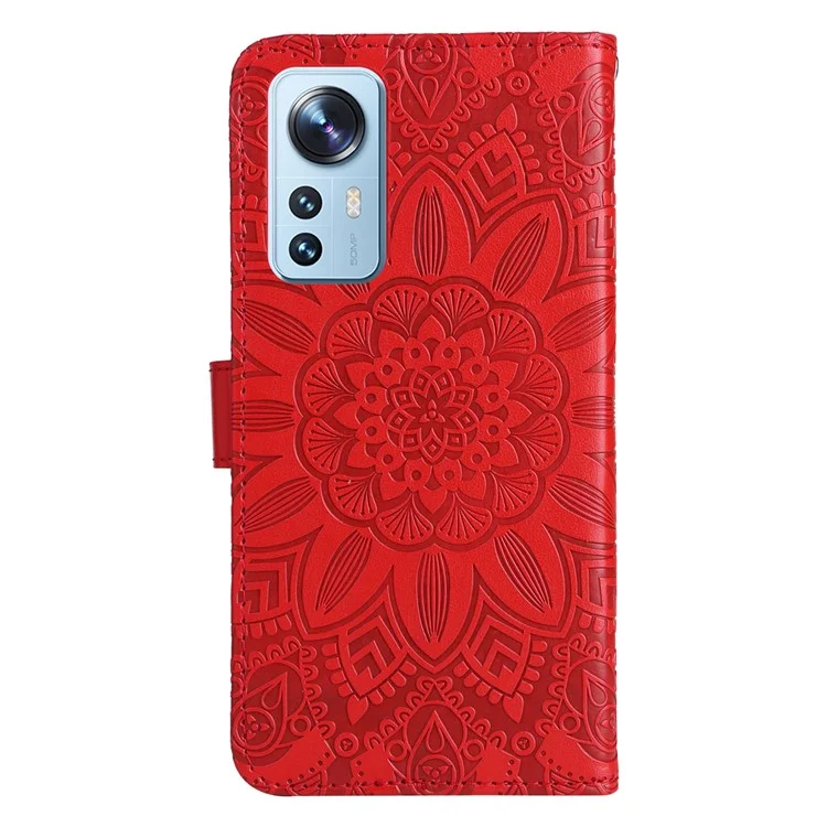 Pour Xiaomi 12 Lite 5g, Motif de Tournesol Imprimé PU Cuir Flip Stand Case de Téléphone Portefeuille Couverture de Téléphone de Protection Avec Sangle - Rouge