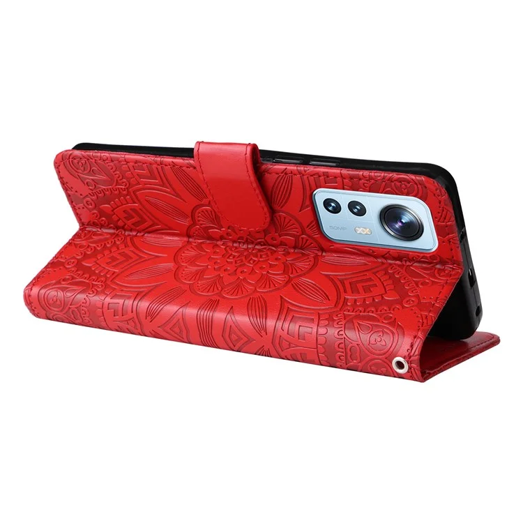 Pour Xiaomi 12 Lite 5g, Motif de Tournesol Imprimé PU Cuir Flip Stand Case de Téléphone Portefeuille Couverture de Téléphone de Protection Avec Sangle - Rouge