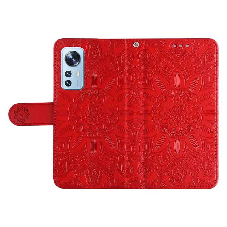 Pour Xiaomi 12 Lite 5g, Motif de Tournesol Imprimé PU Cuir Flip Stand Case de Téléphone Portefeuille Couverture de Téléphone de Protection Avec Sangle - Rouge