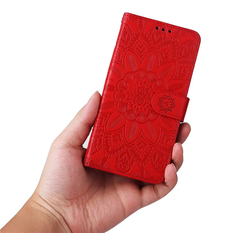 Pour Xiaomi 12 Lite 5g, Motif de Tournesol Imprimé PU Cuir Flip Stand Case de Téléphone Portefeuille Couverture de Téléphone de Protection Avec Sangle - Rouge