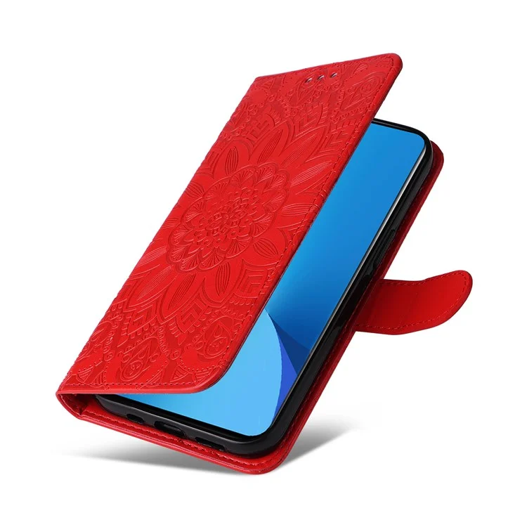 Pour Xiaomi 12 Lite 5g, Motif de Tournesol Imprimé PU Cuir Flip Stand Case de Téléphone Portefeuille Couverture de Téléphone de Protection Avec Sangle - Rouge