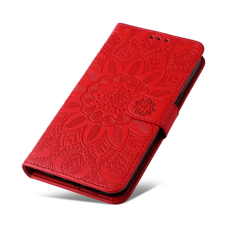 Pour Xiaomi 12 Lite 5g, Motif de Tournesol Imprimé PU Cuir Flip Stand Case de Téléphone Portefeuille Couverture de Téléphone de Protection Avec Sangle - Rouge