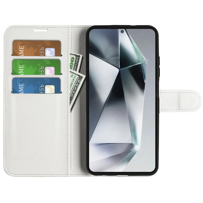 For Samsung Galaxy S25 Ultra Case Litchi Texture Shockproof Leather Wallet Phone Cover - White