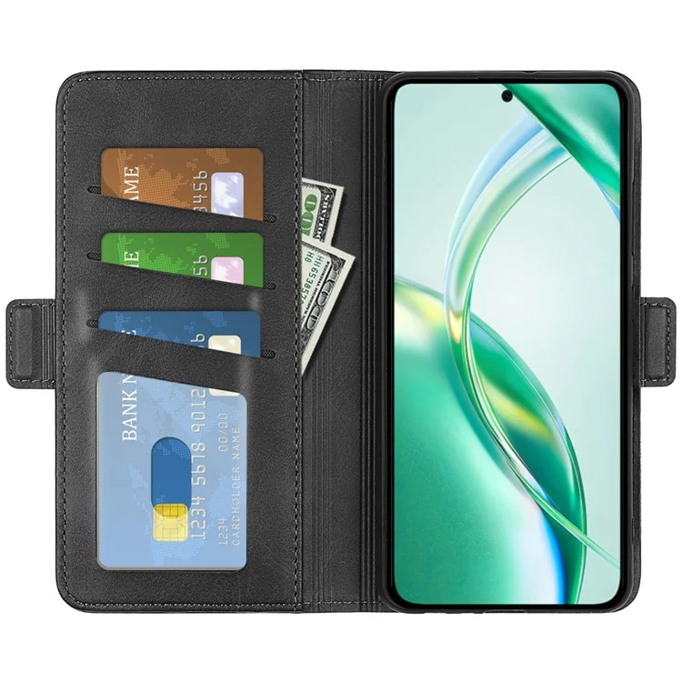 Custodia a portafoglio in pelle con texture di vitello per telefono For Honor 200 Smart 5G / X7c 4G - Nero