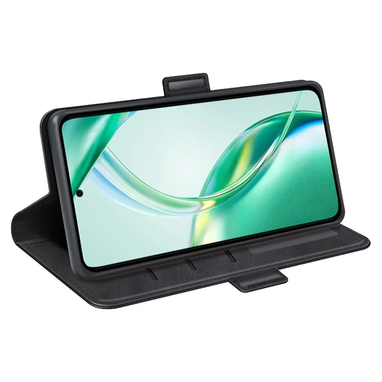 Custodia a portafoglio in pelle con texture di vitello per telefono For Honor 200 Smart 5G / X7c 4G - Nero