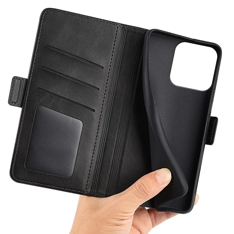 Custodia a portafoglio in pelle con texture di vitello per telefono For Honor 200 Smart 5G / X7c 4G - Nero