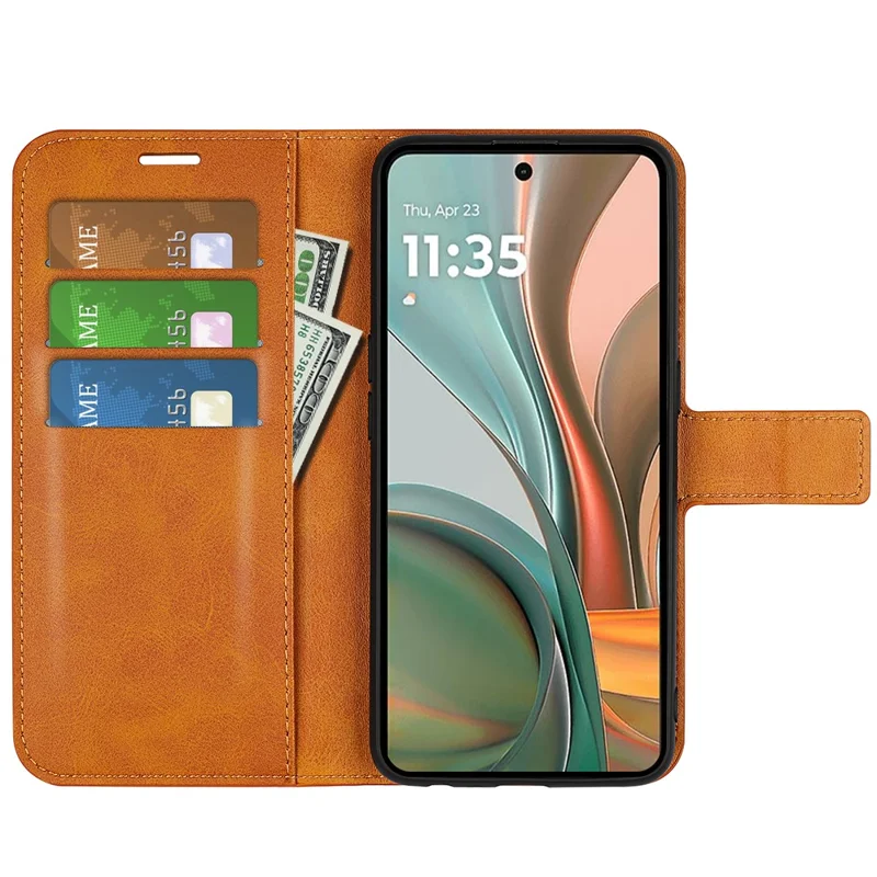 For Motorola Moto G75 5G Stand Case Anti-Scratch Calf Texture Leather Phone Cover - Yellow