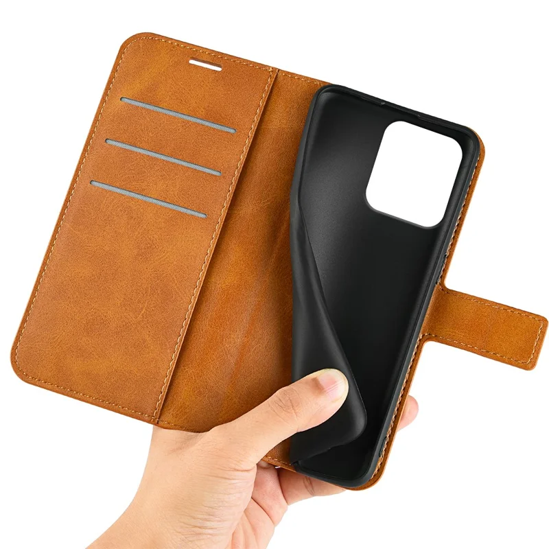 For Motorola Moto G75 5G Stand Case Anti-Scratch Calf Texture Leather Phone Cover - Yellow