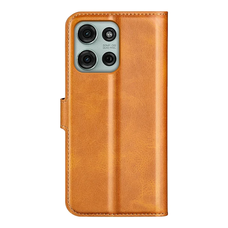 For Motorola Moto G75 5G Stand Case Anti-Scratch Calf Texture Leather Phone Cover - Yellow