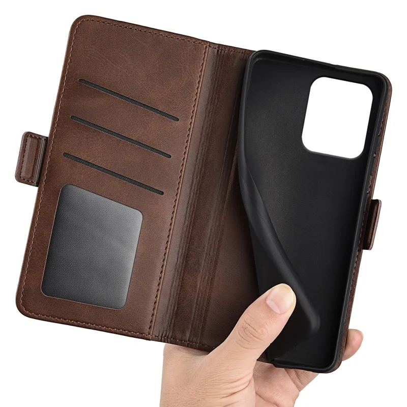 For Motorola Moto G75 5G Stand Case Calf Texture Leather Wallet Phone Cover - Brown