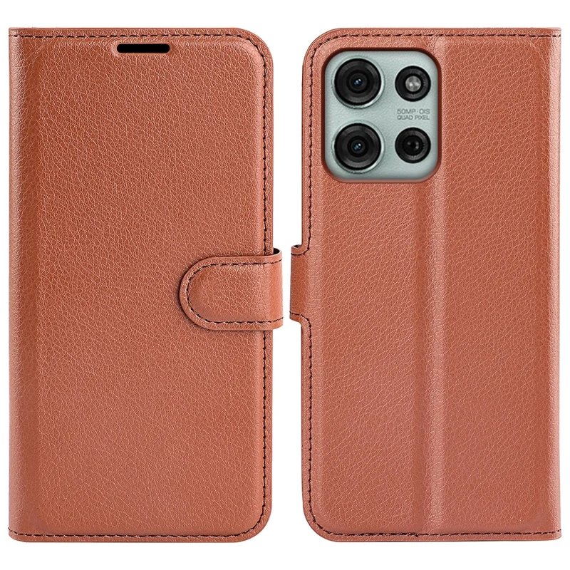 For Motorola Moto G75 5G Case Litchi-struktur Stødfast Læder Wallet Telefonbeskyttelse - Brun