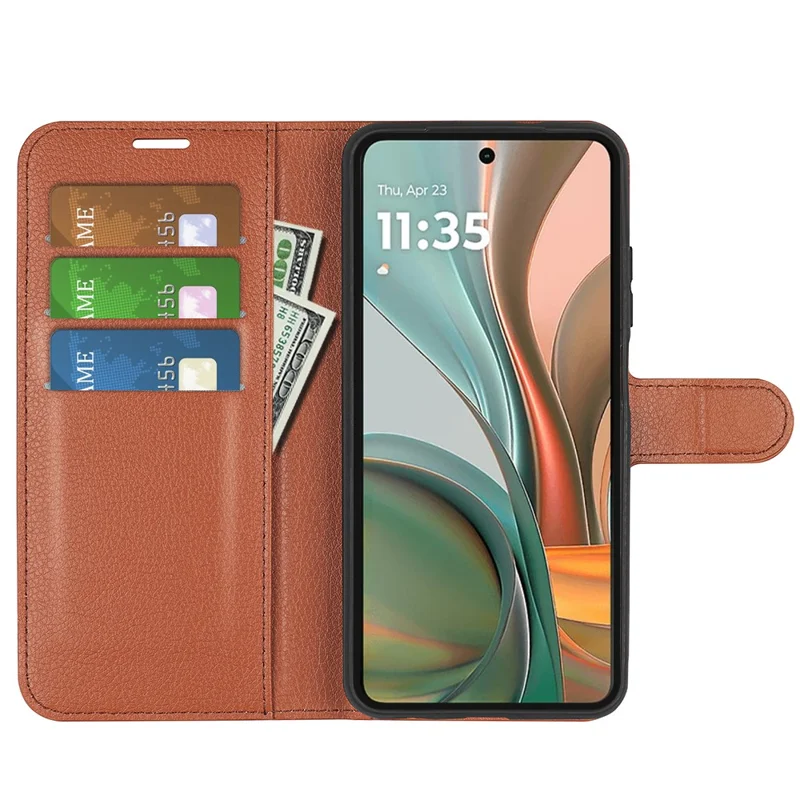 For Motorola Moto G75 5G Case Litchi-struktur Stødfast Læder Wallet Telefonbeskyttelse - Brun