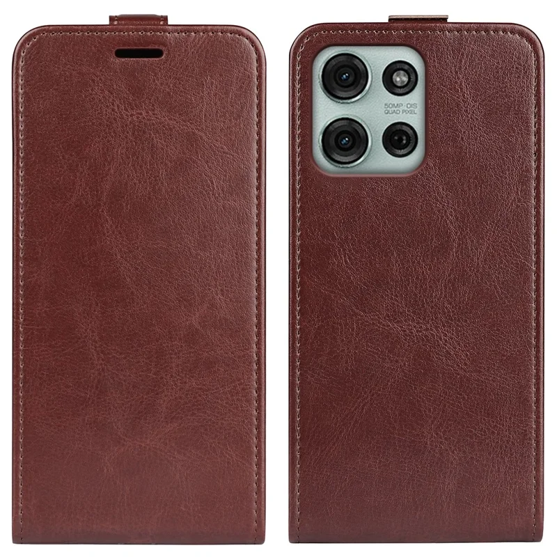 Motorola Moto G75 5G hoesje met kaartslots, verticaal klaphoesje van leder - Bruin