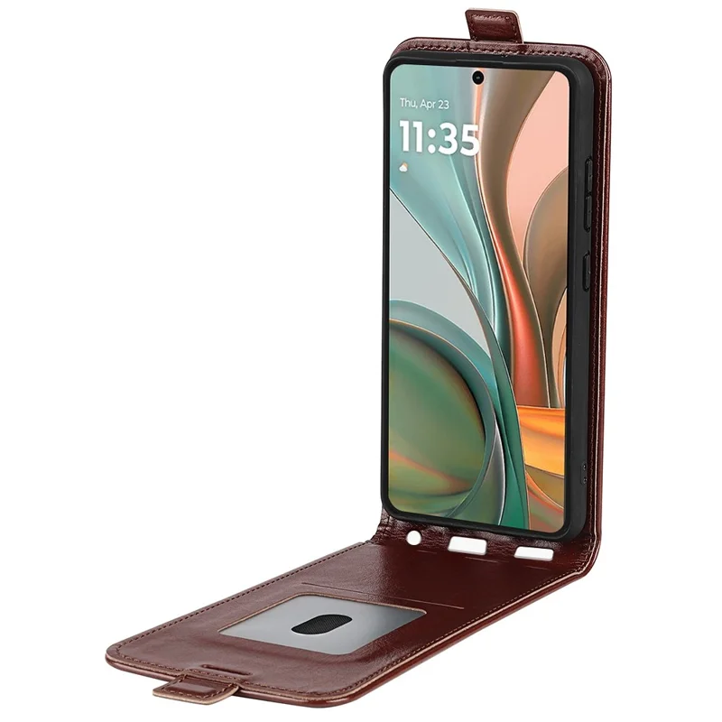 Motorola Moto G75 5G hoesje met kaartslots, verticaal klaphoesje van leder - Bruin