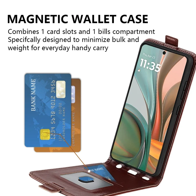 Motorola Moto G75 5G hoesje met kaartslots, verticaal klaphoesje van leder - Bruin