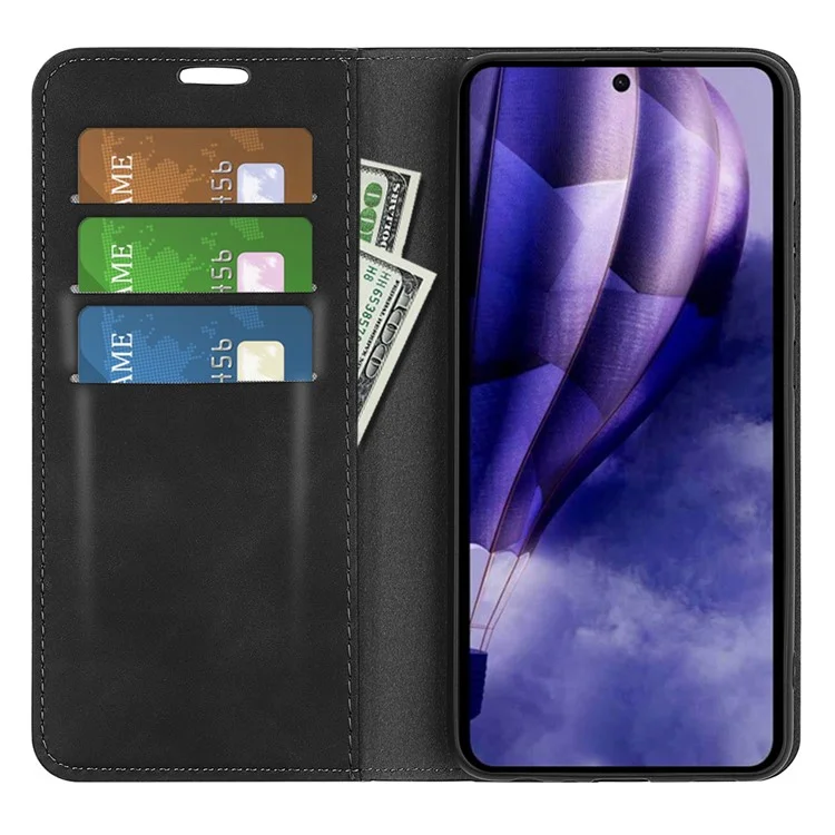 For HMD Skyline Case Skin-Touch Leather Wallet Phone Cover - Black