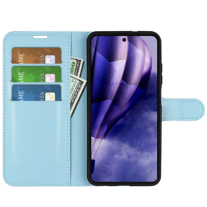 For HMD Skyline Case Litchi Texture Shockproof Leather Wallet Phone Cover - Blue