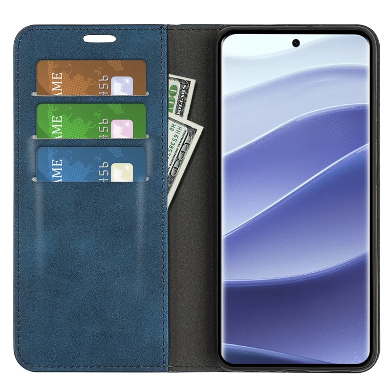 For Xiaomi Redmi Note 14 Pro 5G / Poco X7 5G Case Skin-Touch Leather Wallet Phone Cover - Blue