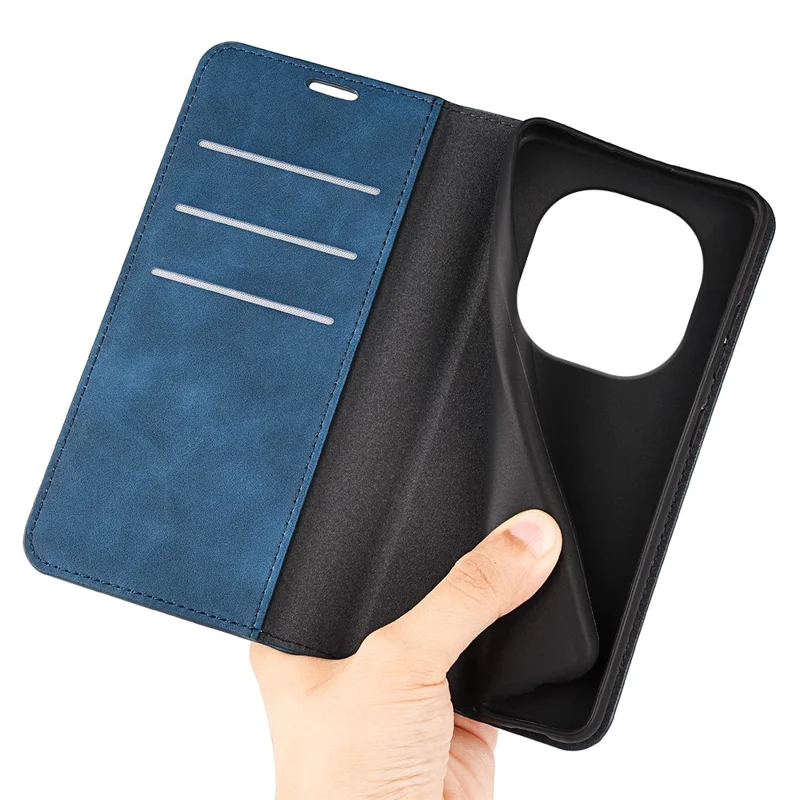For Xiaomi Redmi Note 14 Pro 5G / Poco X7 5G Case Skin-Touch Leather Wallet Phone Cover - Blue