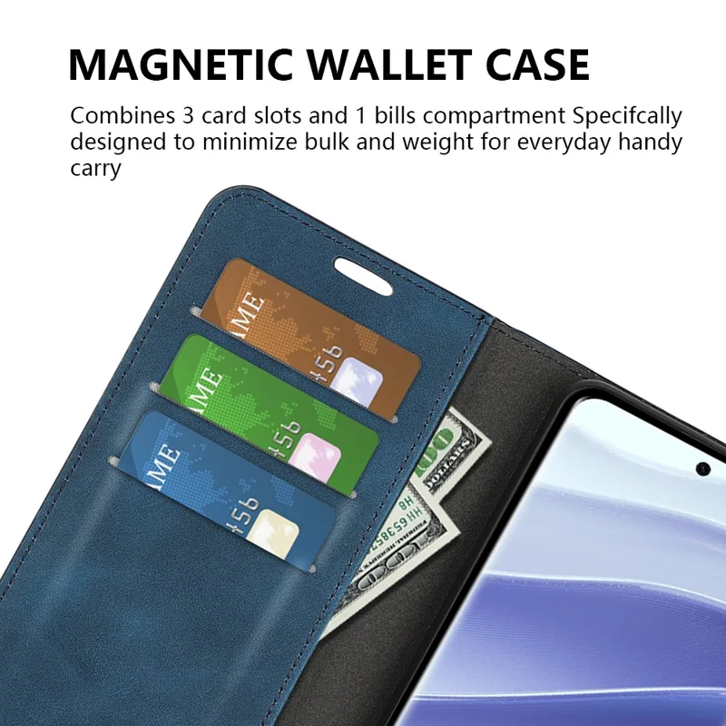 For Xiaomi Redmi Note 14 Pro 5G / Poco X7 5G Case Skin-Touch Leather Wallet Phone Cover - Blue