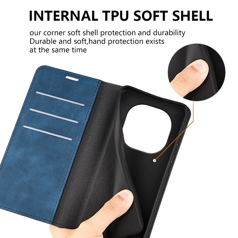 For Xiaomi Redmi Note 14 Pro 5G / Poco X7 5G Case Skin-Touch Leather Wallet Phone Cover - Blue