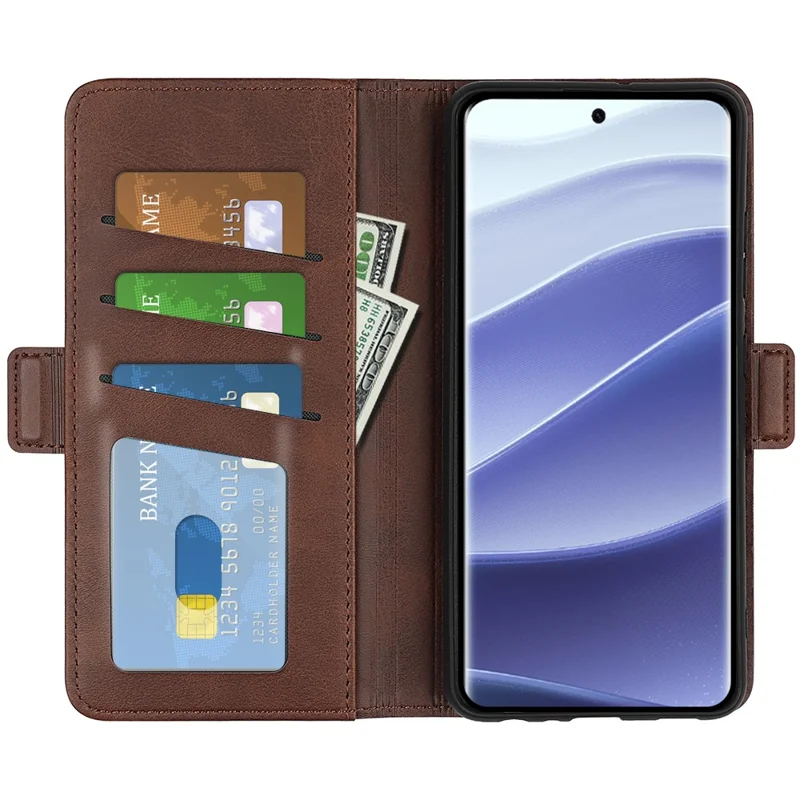 For Xiaomi Redmi Note 14 Pro 5G / Poco X7 5G Stand Case Calf Texture Leather Wallet Phone Cover - Brown