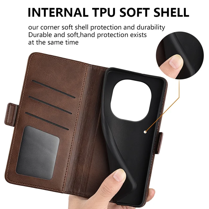 For Xiaomi Redmi Note 14 Pro 5G / Poco X7 5G Stand Case Calf Texture Leather Wallet Phone Cover - Brown