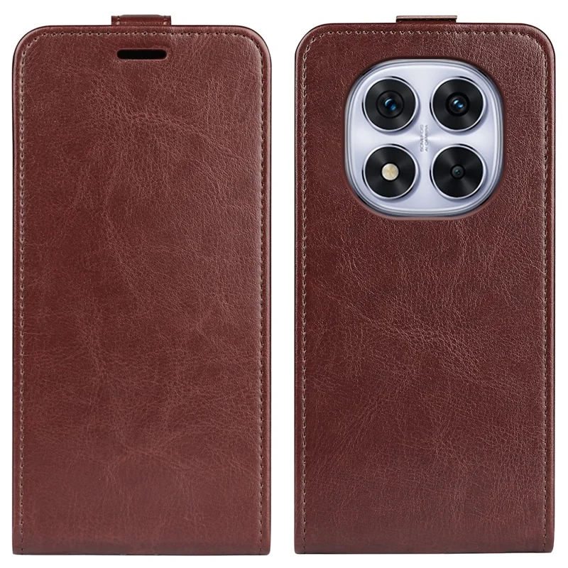 Voor Xiaomi Redmi Note 14 Pro 5G / Poco X7 5G hoesje met kaartsleuven, verticaal flip lederen telefoonhoes - Bruin