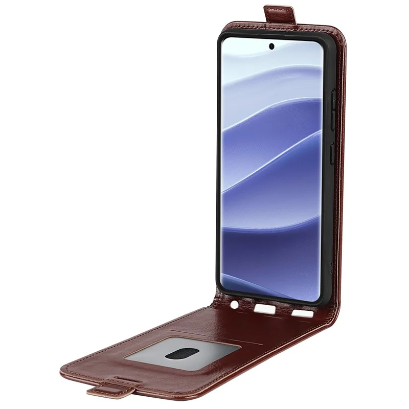 Voor Xiaomi Redmi Note 14 Pro 5G / Poco X7 5G hoesje met kaartsleuven, verticaal flip lederen telefoonhoes - Bruin