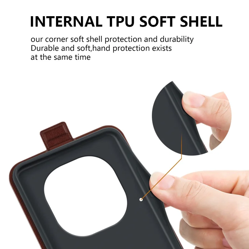 Voor Xiaomi Redmi Note 14 Pro 5G / Poco X7 5G hoesje met kaartsleuven, verticaal flip lederen telefoonhoes - Bruin