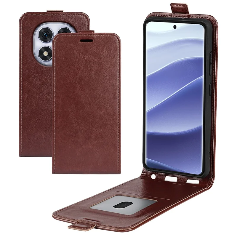 Voor Xiaomi Redmi Note 14 Pro 5G / Poco X7 5G hoesje met kaartsleuven, verticaal flip lederen telefoonhoes - Bruin