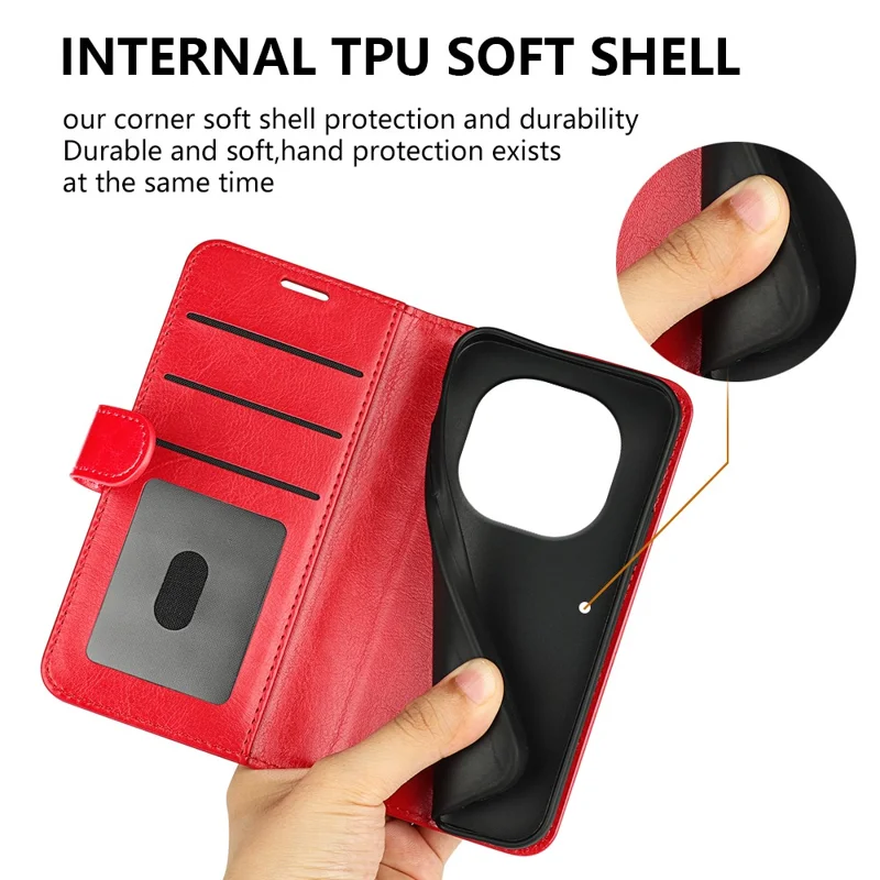 Für Xiaomi Redmi Note 14 Pro 5G Wallet Case Crazy Horse Textur Ständer Leder Handyhülle - Rot