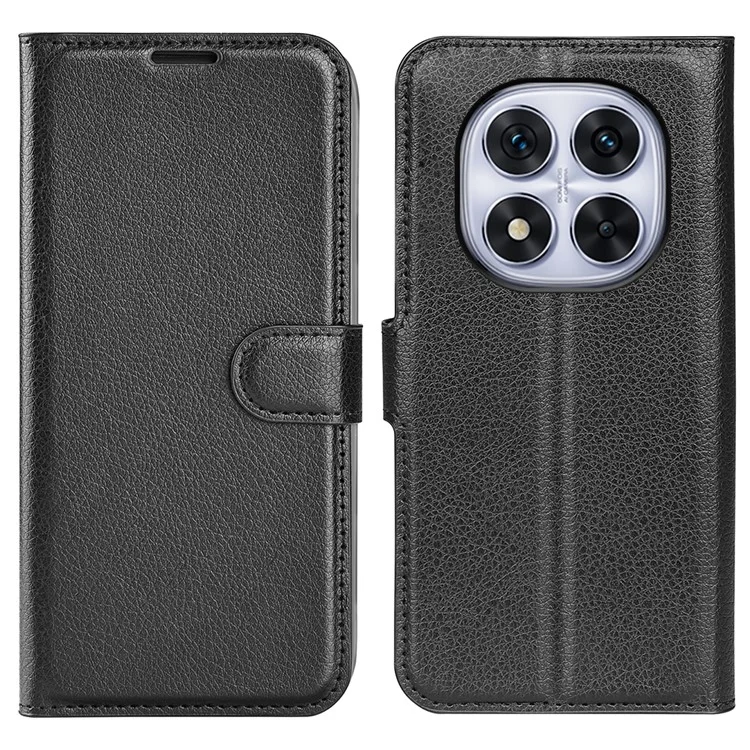 For Xiaomi Redmi Note 14 Pro 5G / Poco X7 5G Case Litchi Texture Shockproof Leather Wallet Phone Cover - Black