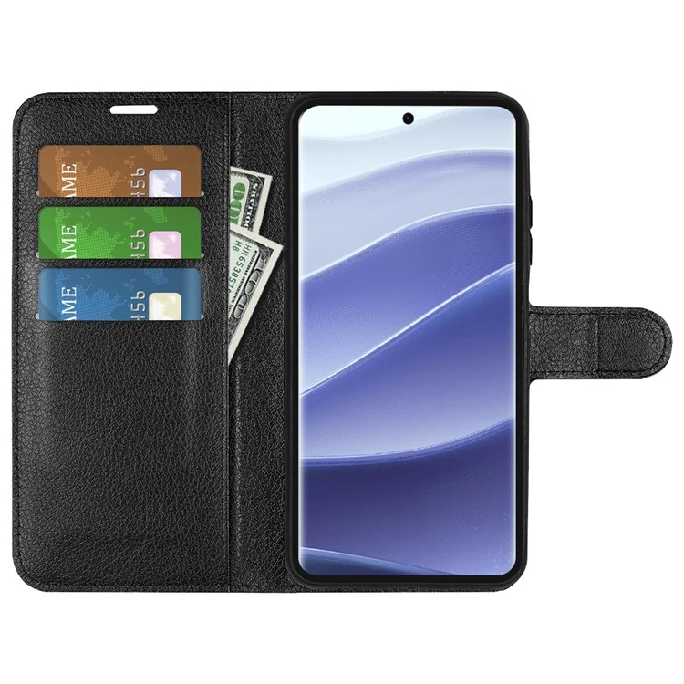 For Xiaomi Redmi Note 14 Pro 5G / Poco X7 5G Case Litchi Texture Shockproof Leather Wallet Phone Cover - Black
