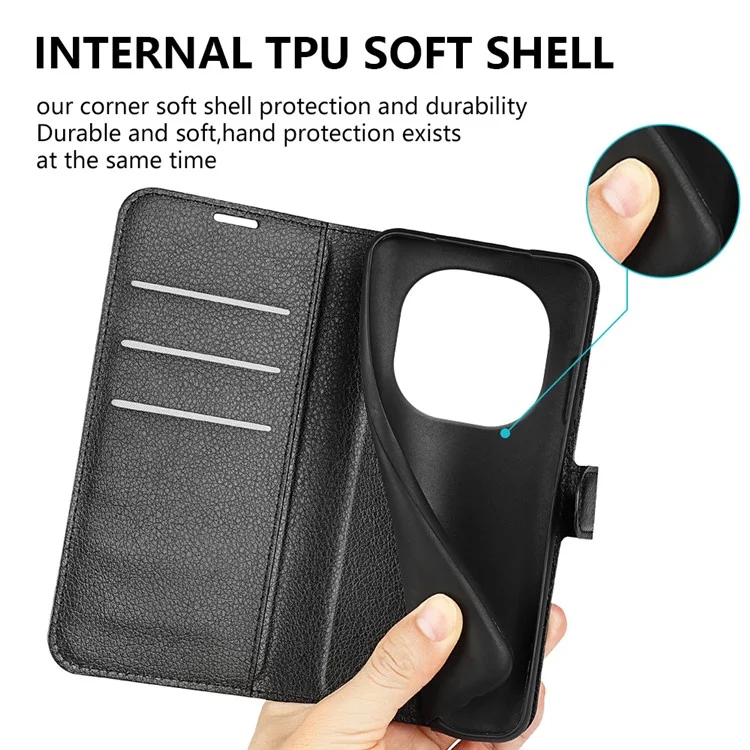 For Xiaomi Redmi Note 14 Pro 5G / Poco X7 5G Case Litchi Texture Shockproof Leather Wallet Phone Cover - Black