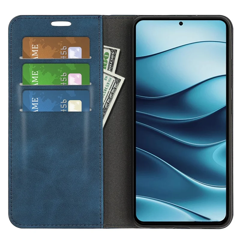 For Xiaomi Redmi Note 14 5G Case Skin-Touch Leather Wallet Phone Cover - Blue