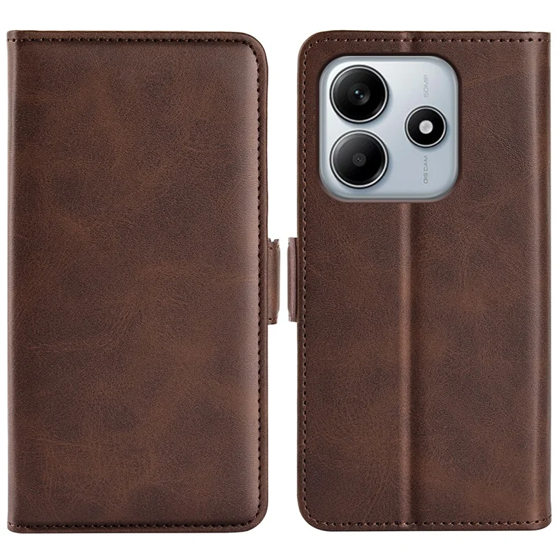 Til Xiaomi Redmi Note 14 5G stående kuvert med læderwallet i kalvelæder-look - Brun