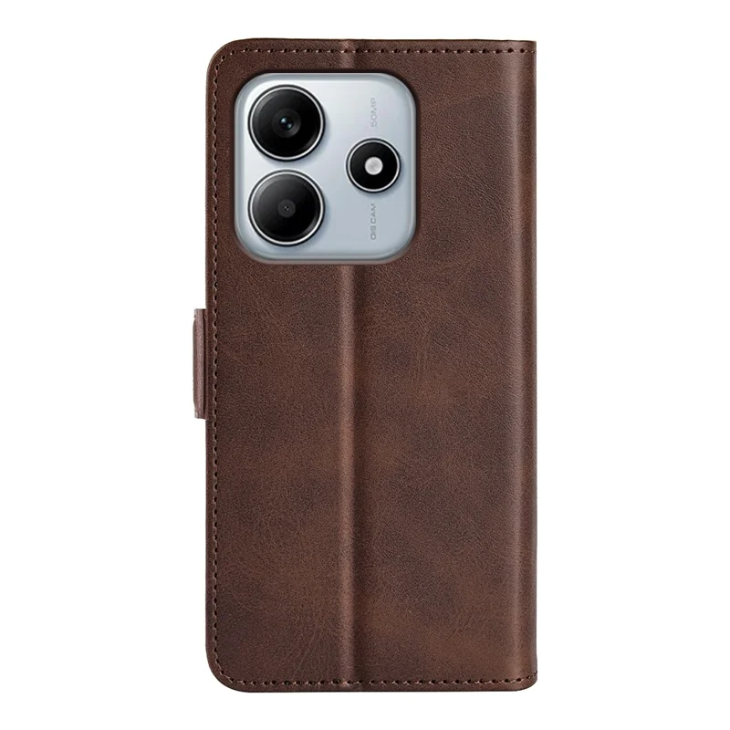 Til Xiaomi Redmi Note 14 5G stående kuvert med læderwallet i kalvelæder-look - Brun