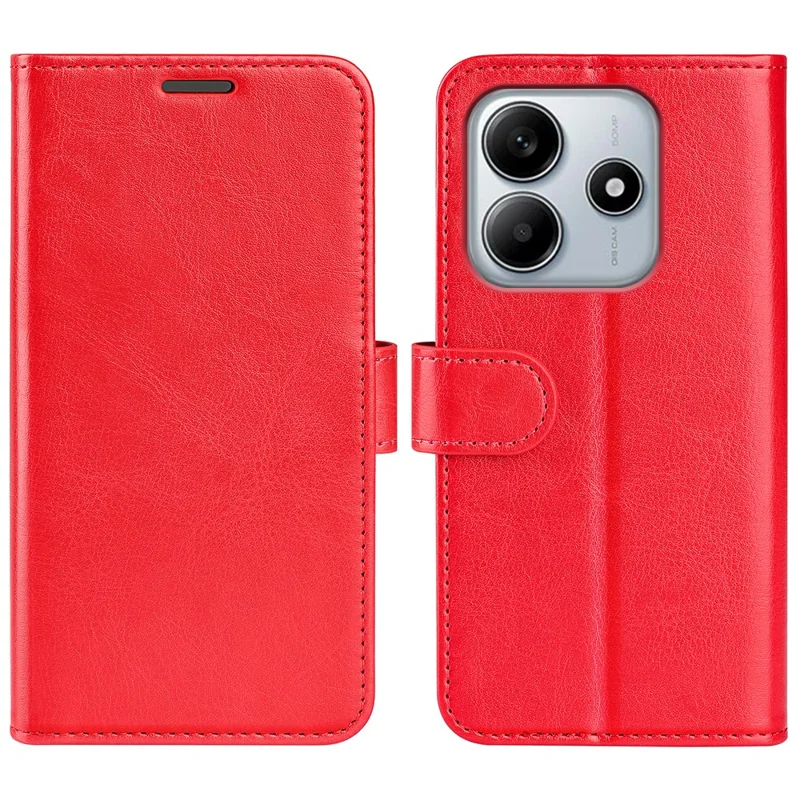 For Xiaomi Redmi Note 14 5G Wallet Case Crazy Horse Texture Stand Leather Phone Cover - Red