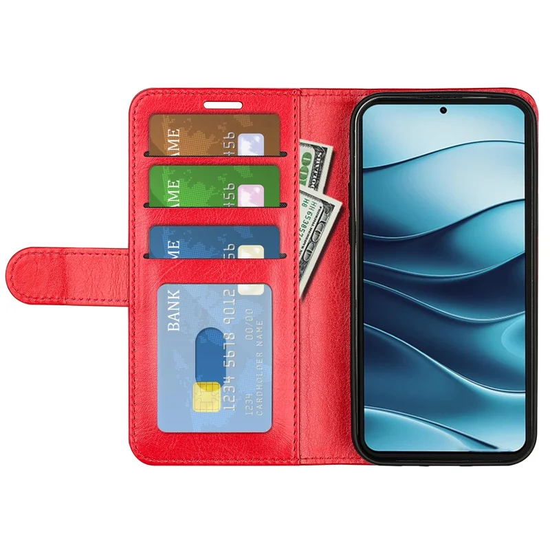 For Xiaomi Redmi Note 14 5G Wallet Case Crazy Horse Texture Stand Leather Phone Cover - Red