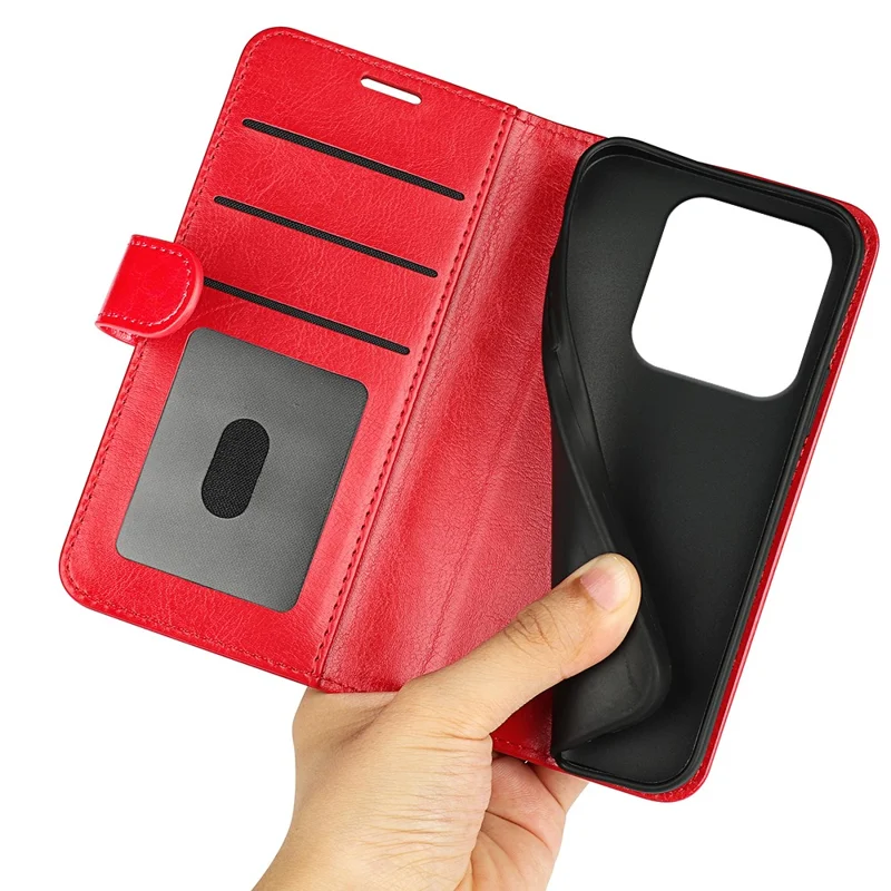 For Xiaomi Redmi Note 14 5G Wallet Case Crazy Horse Texture Stand Leather Phone Cover - Red