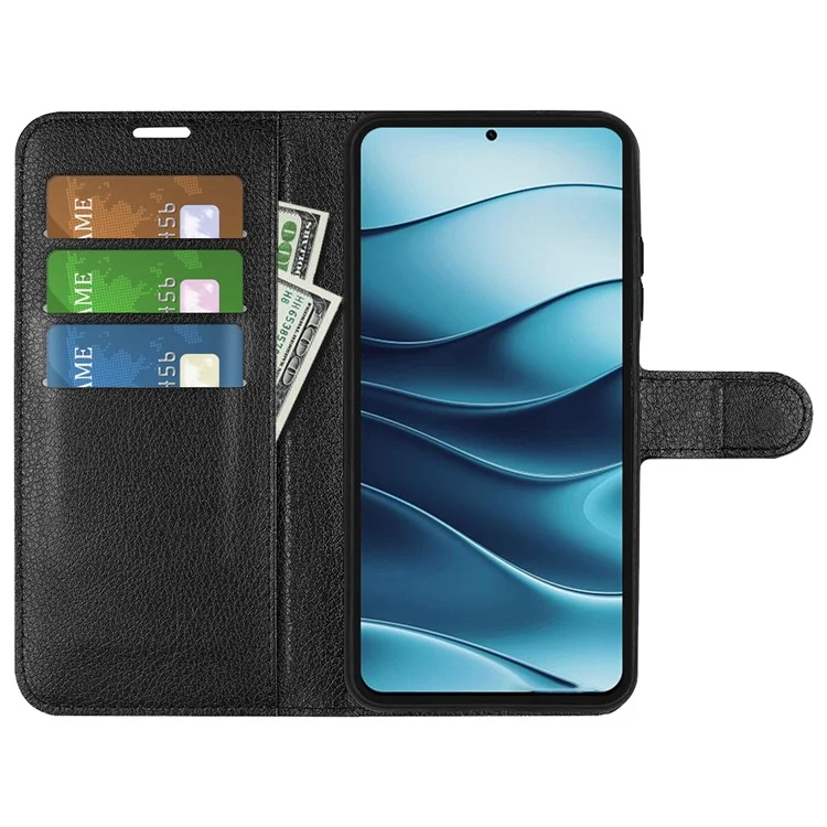 For Xiaomi Redmi Note 14 5G Case Litchi Texture Shockproof Leather Wallet Phone Cover - Black