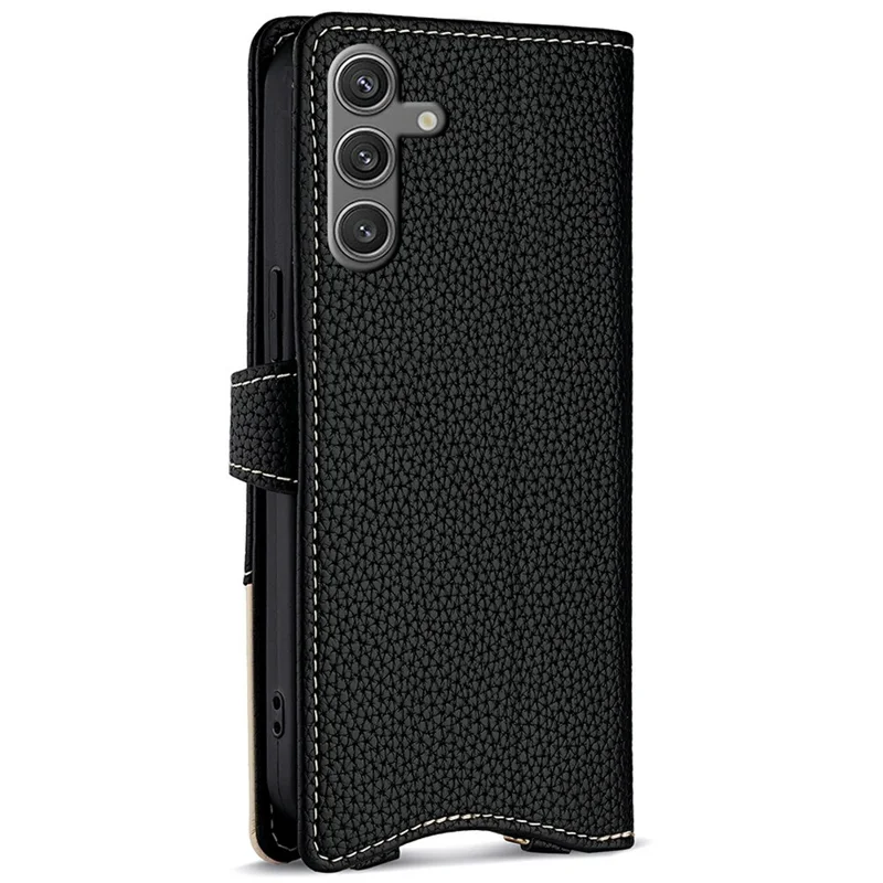 Voor Samsung Galaxy S25 Leren Hoesje Portemonnee Stand Cover met Onregelmatige Staartstijl en Kettingriem - Zwart