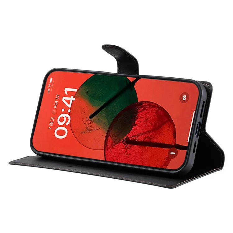 Für Samsung Galaxy A25 5G (Global) (161,0 x 76,5 x 8,3 mm) Hülle Gepunktetes Geprägtes PU-Leder Klapphandy-Abdeckung mit Kartenfach, Gurt - Schwarz
